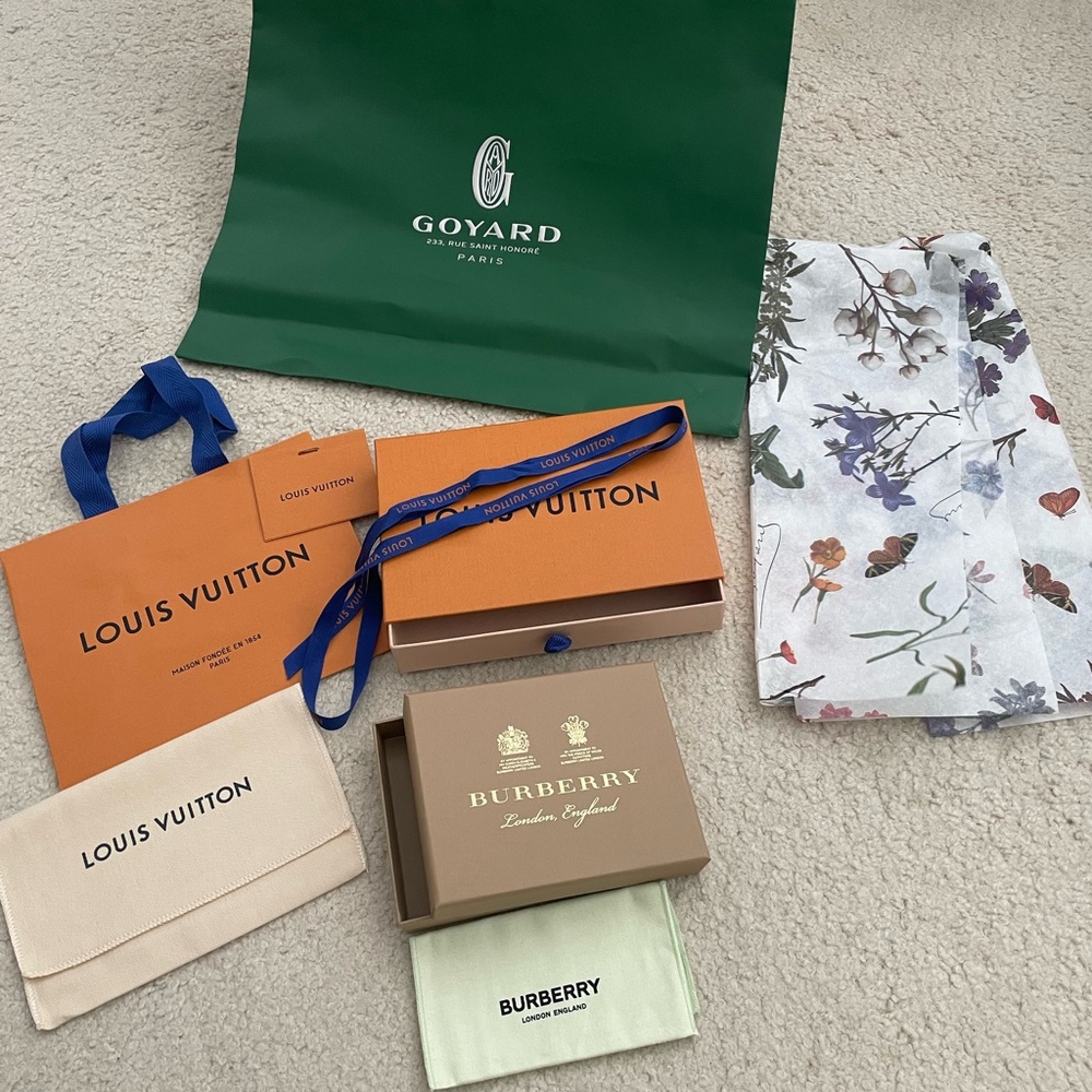 Louis Vuitton, Burberry and Goyard packaging lot